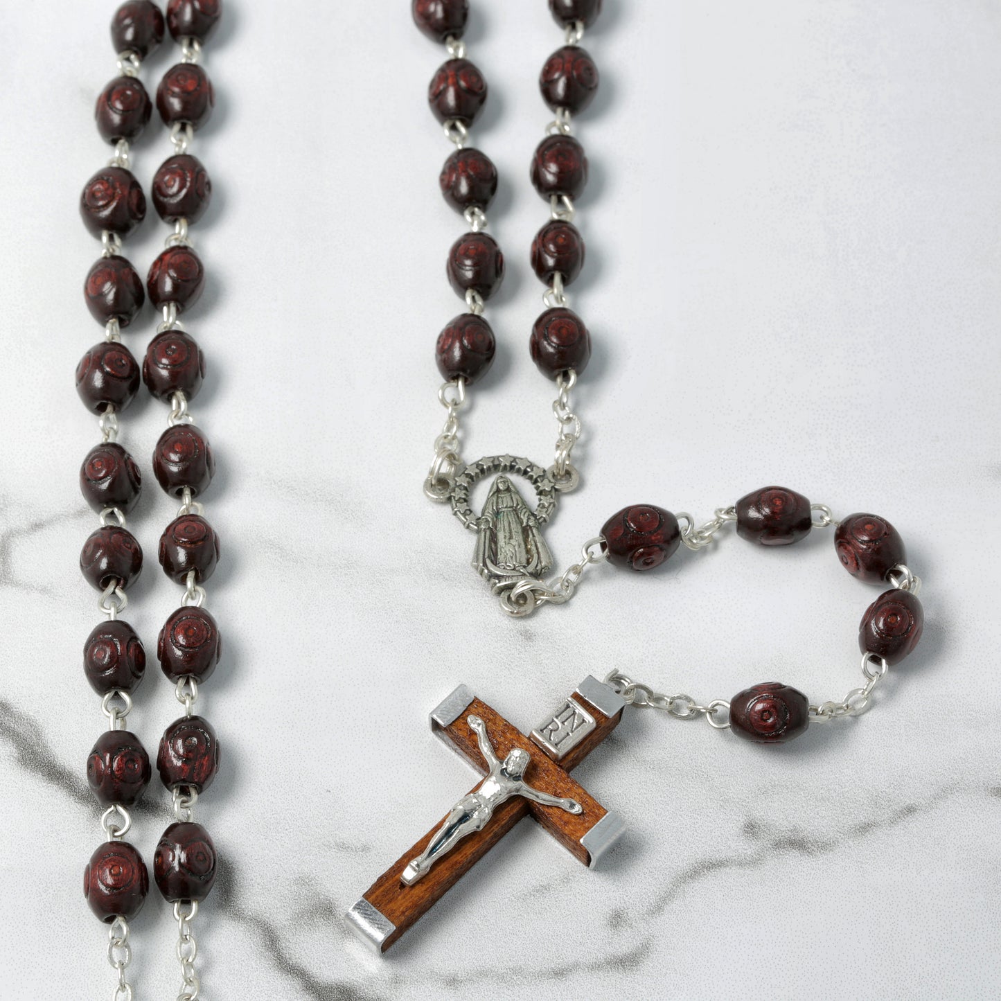 Carved Wood Rosary and Cross Wood and metal Souvenirs from Italy