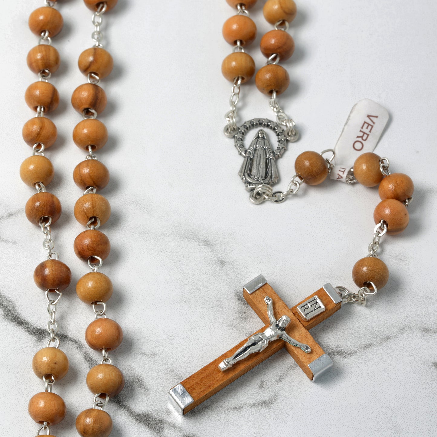 Olive Wood Rosary Vero Miraculous Virgin Souvenirs from Italy