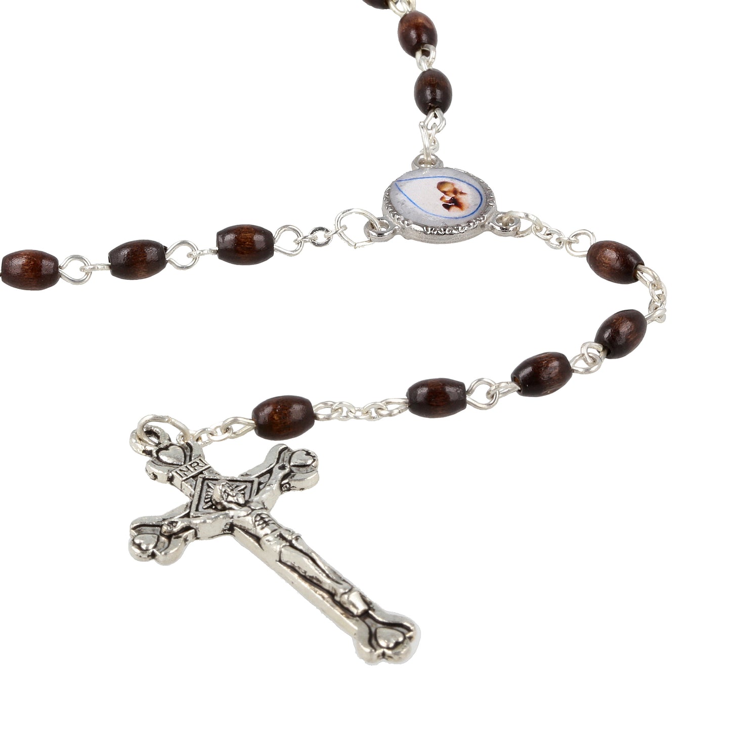 Oval Walnut Wood Rosary Unborn with Box Souvenirs from Italy